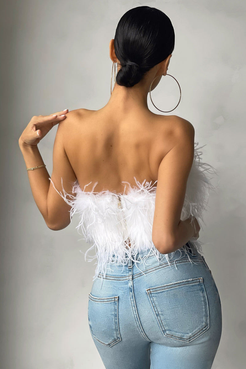 All About You White Feather Bandeau Corset Top – Club L London - IRE