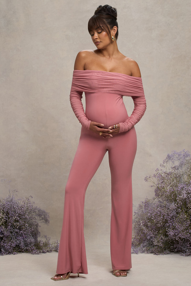Sleeve Jumpsuit All White Jumpsuit Amazon Count Down Blush Pink Maternity  Ruched Mesh Bardot Jumpsuit  Club