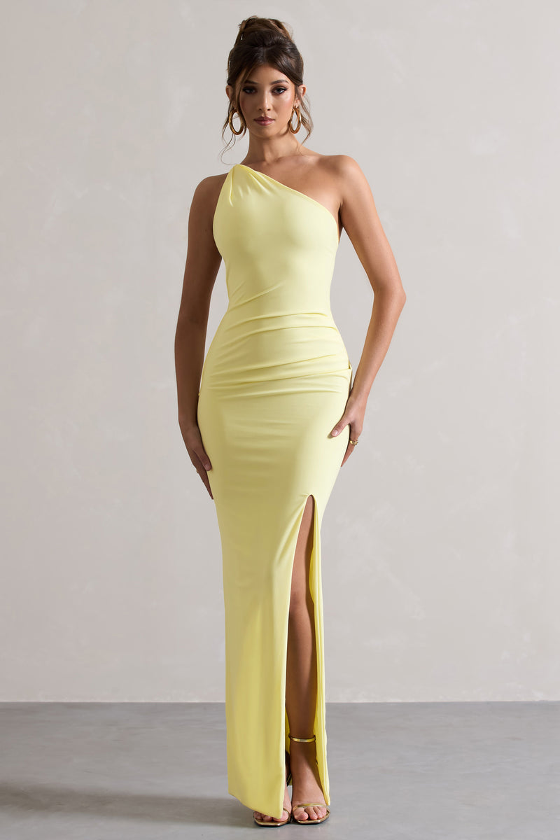 open lace back dress Dressing Up Lemon One Shoulder Maxi Dress With Open Back Detail – Club L  London
