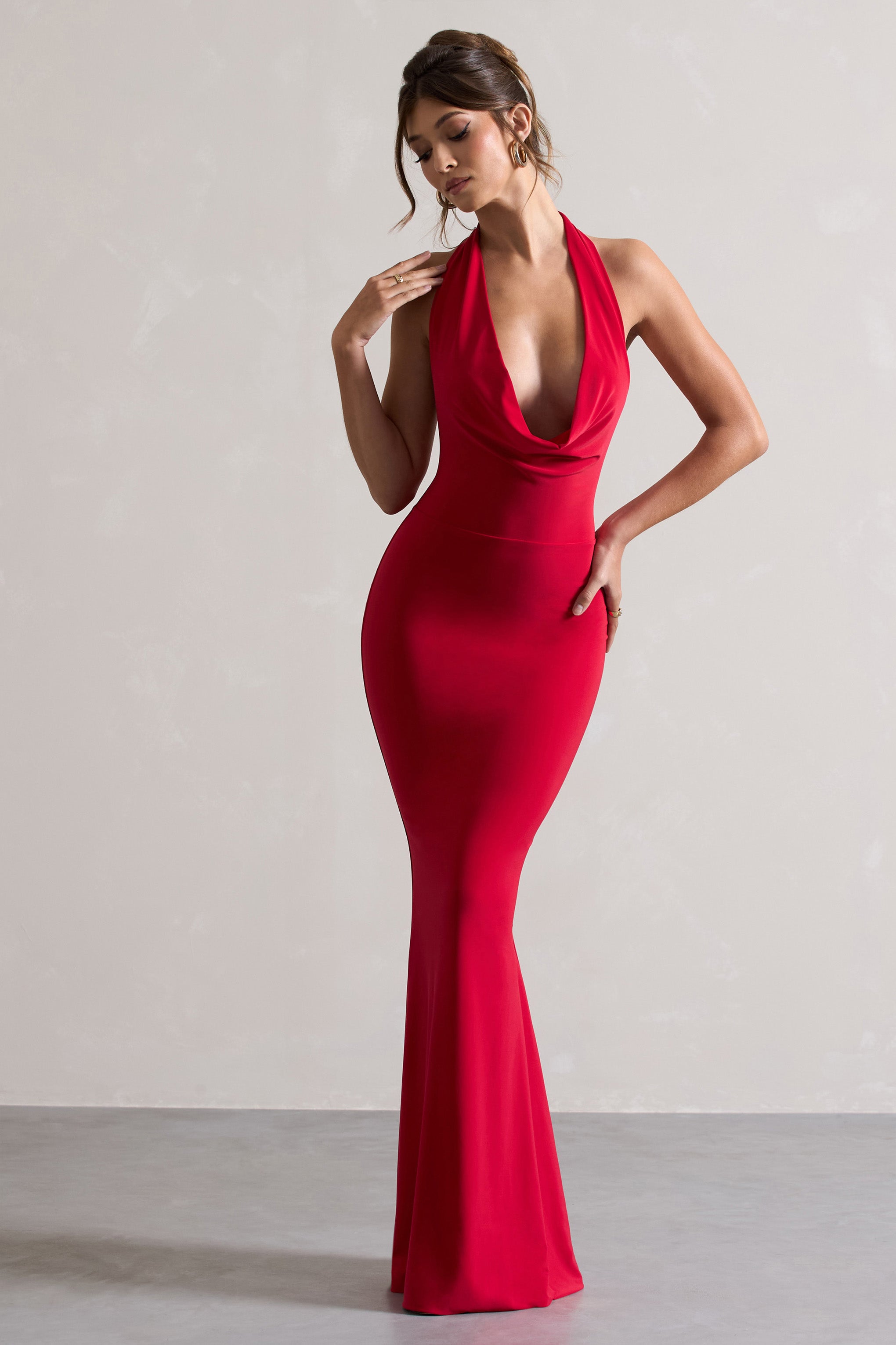 Milani | Red Backless Cowl Neck Fishtail Maxi Dress – Club L London