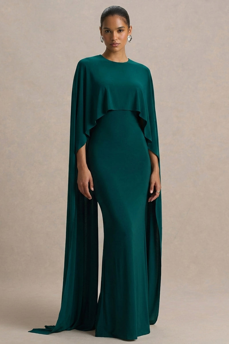 Padma Bottle Green Draped Maxi Dress With Cape Sleeves  Club L London - UK