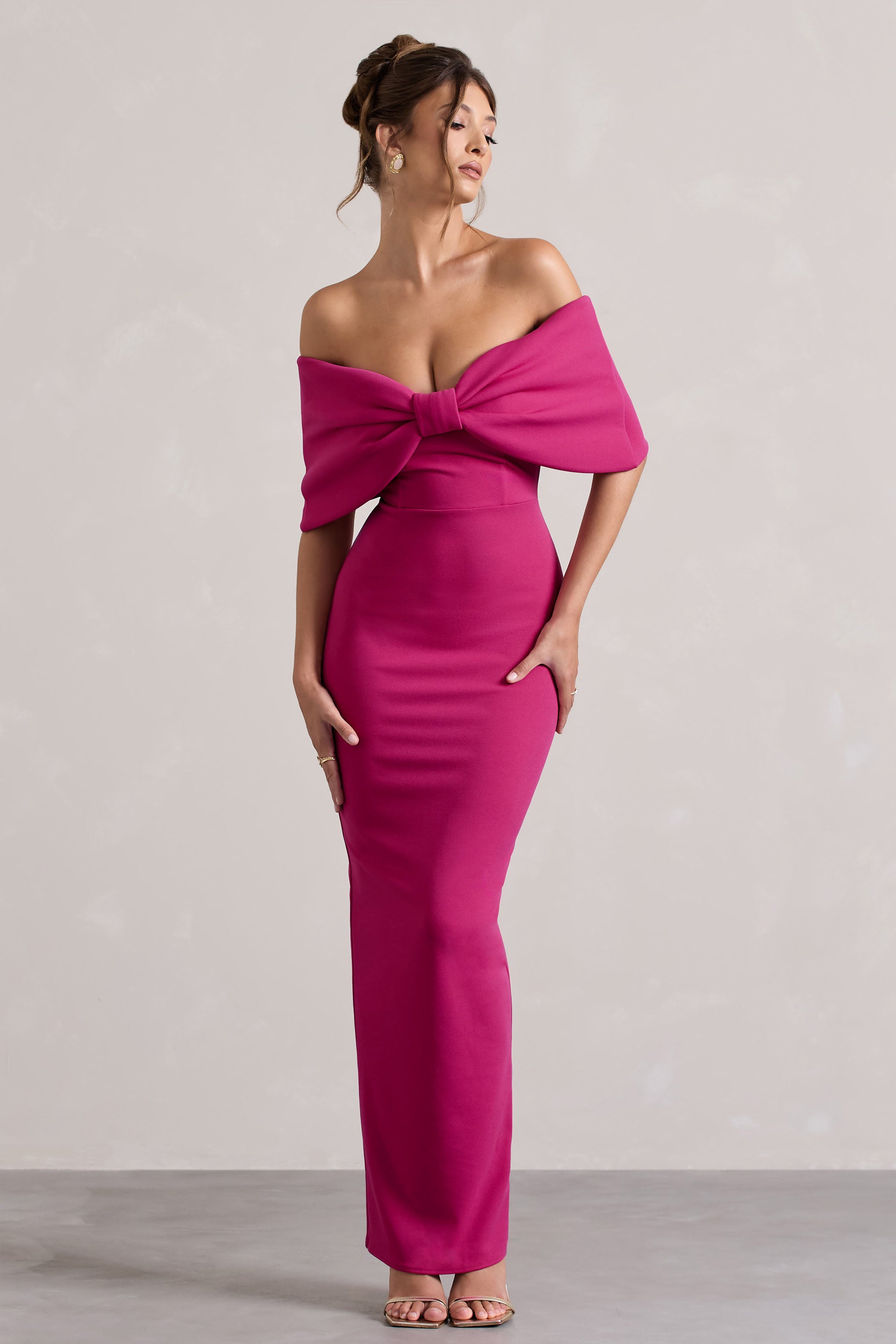 club london hot pink dress Cornelia | Strapless Maxi With Oversized Bow – L Cute Ladies Gym Dress 3D-FLOWER this hot pink maxi SIZE:8 years old