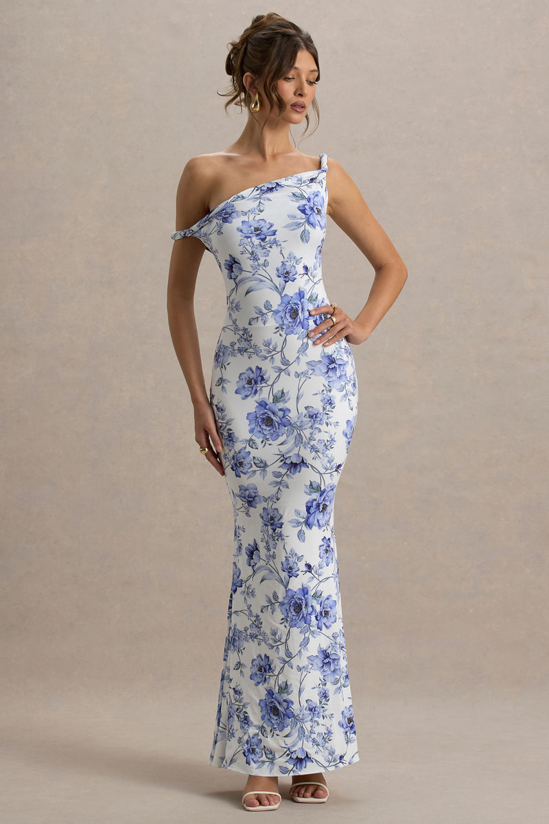 Lita Blue Floral Print Twisted Asymmetric Maxi Dress Club L London - UK Lita Blue Floral Print Twisted Asymmetric Maxi Dress Club L London - UK