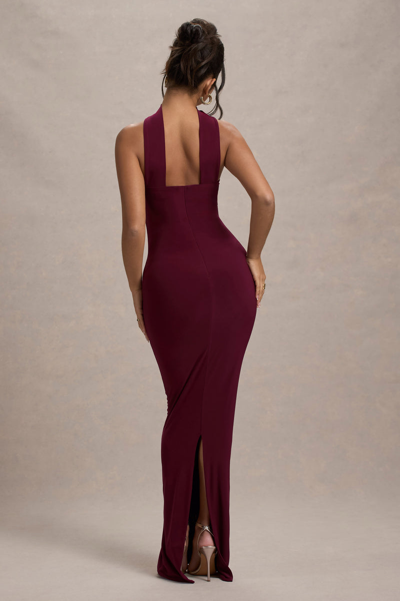 princess polly baby blue dress Nobu Burgundy Bandeau Maxi Dress With Halter-Collar – Club L London
