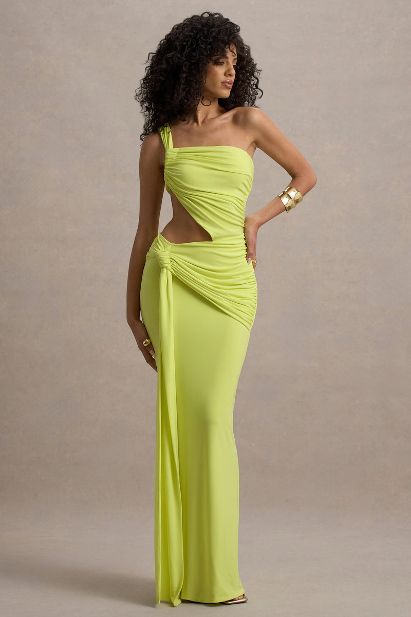 Giovanna Lime Green Asymmetric Maxi Dress With Wrap Skirt Club L London - UK Giovanna Lime Green Asymmetric Maxi Dress With Wrap Skirt Club L London - UK
