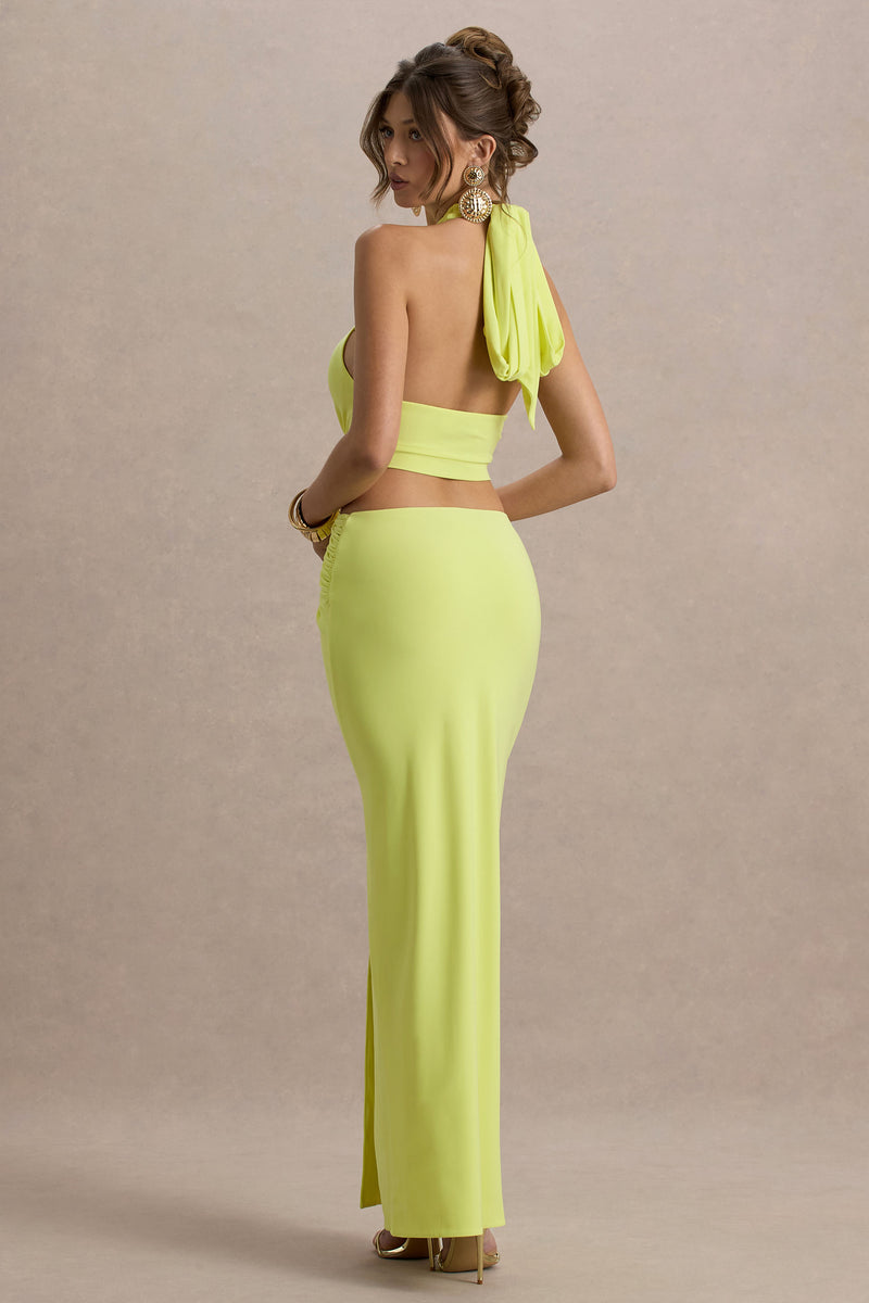 Aura Lime Green Halter-Neck Cut-Out Split Maxi Dress – Club L London