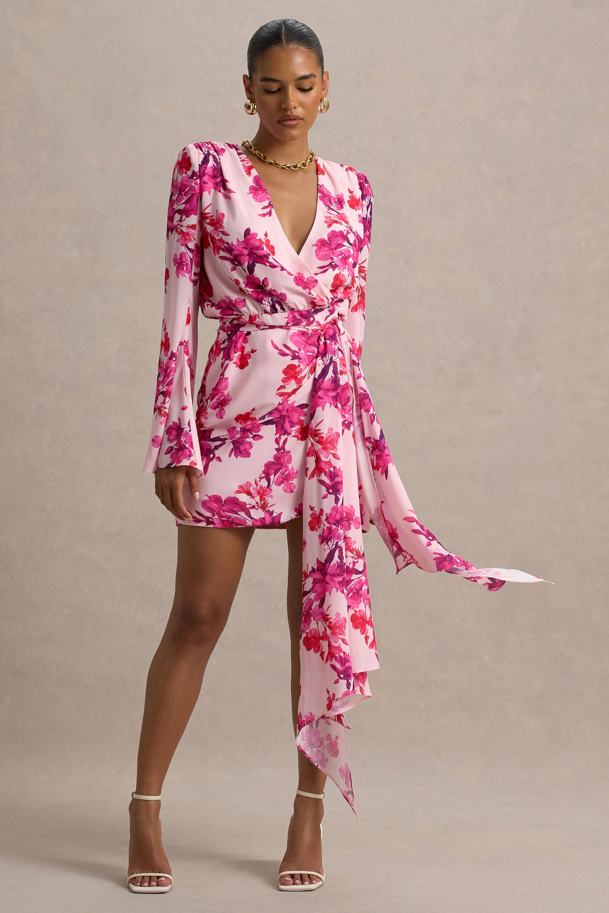 pink floral dress long sleeve Goldie Solid Slim Fit Dress style_id:030040323 Perfect for any occasion Size:Achiever (M / 8-10)
