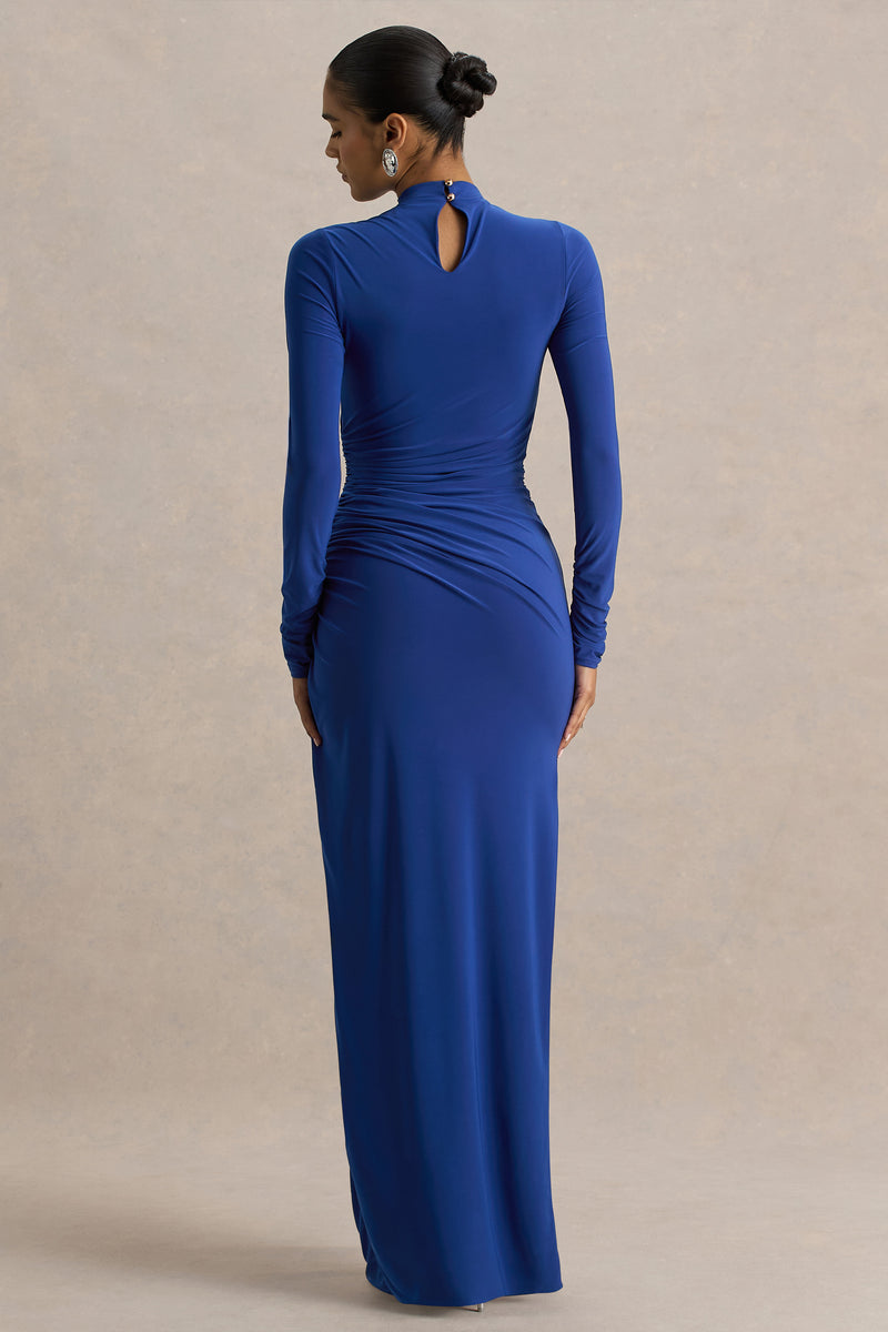 princess polly baby blue dress Alluring Blue High Neck Maxi Dress With Ruched Detailing – Club L London