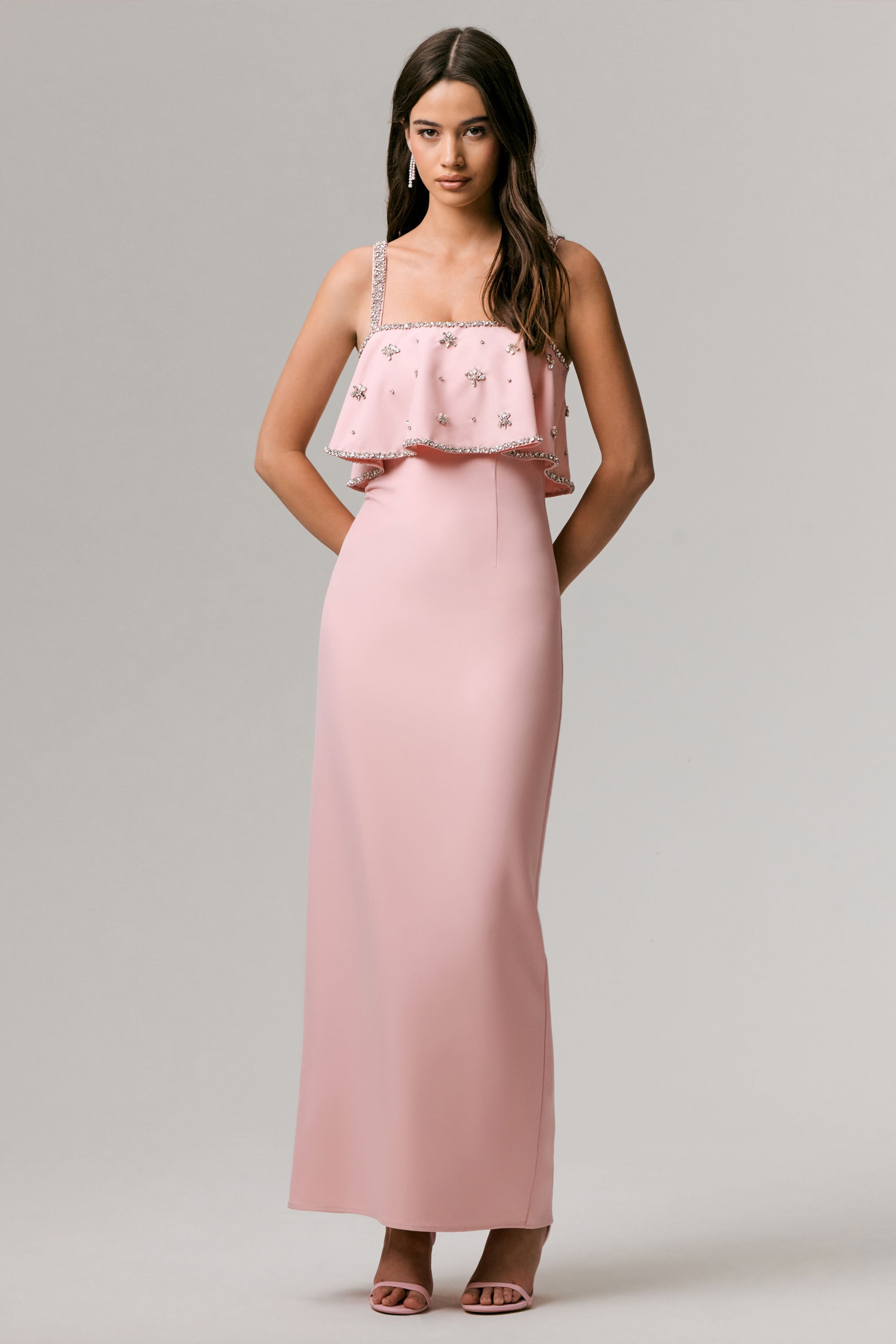 pink dress near me Scarlet | Pale Square-Neck Embellished Maxi – Club L London ALLYCATEGORY:KNIT DRESS Sexy V-neck Backless flowers This garment fits true SIZE:25