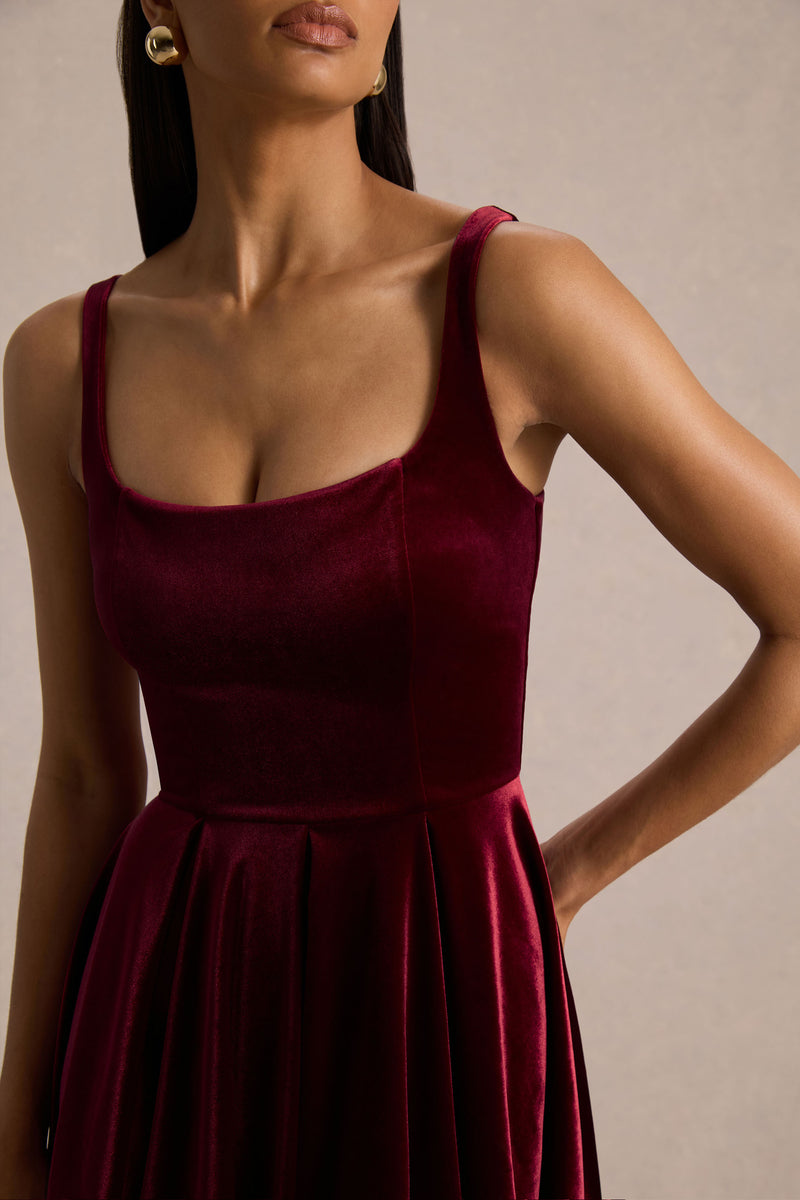 Roxanne Burgundy Velvet Square-Neck Mini Dress – Club L London