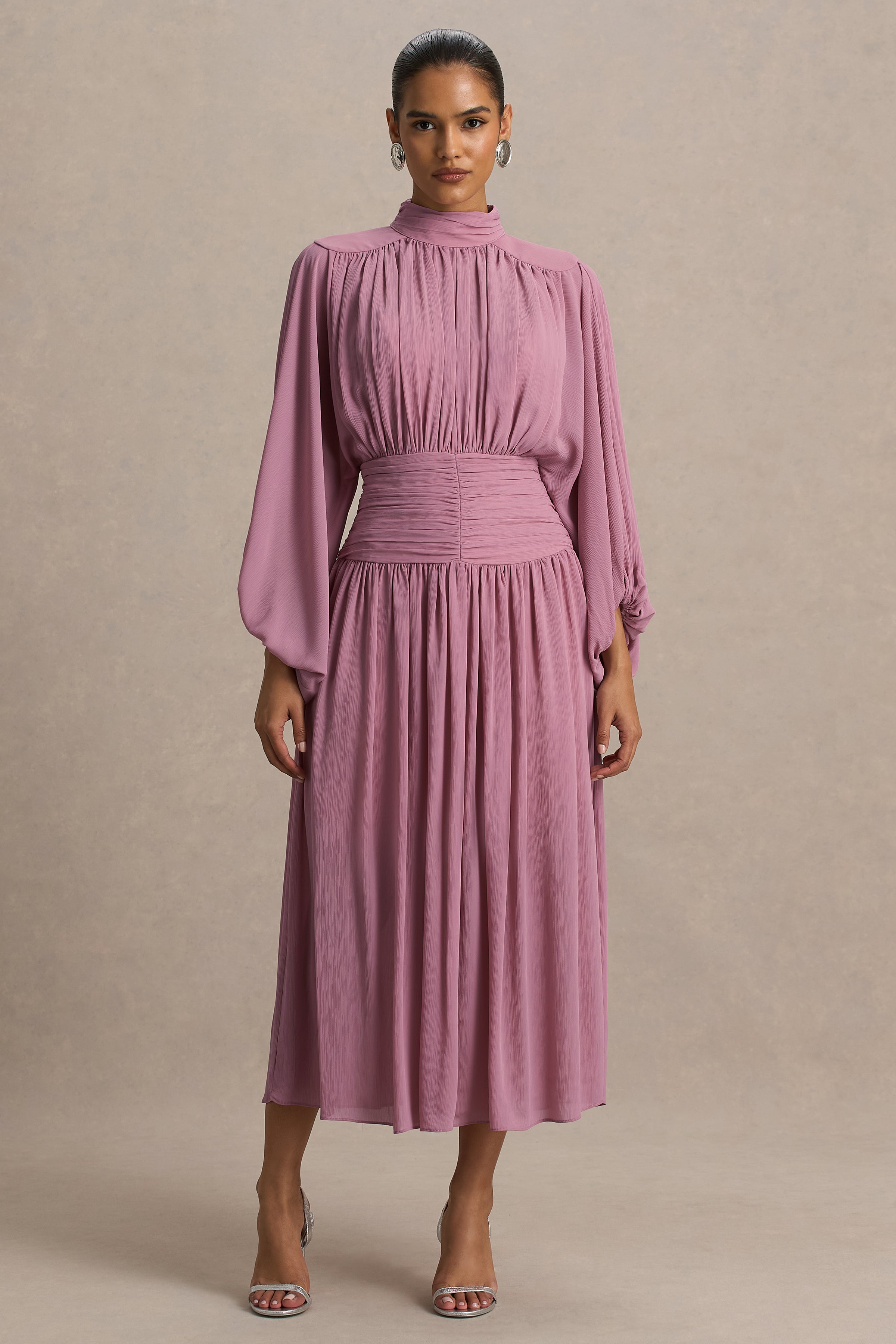 dusty pink cape pleated detail skater dress Pretty Little Thing Dusty Pink Cape Pleated Detail Skater Dress V-neck
