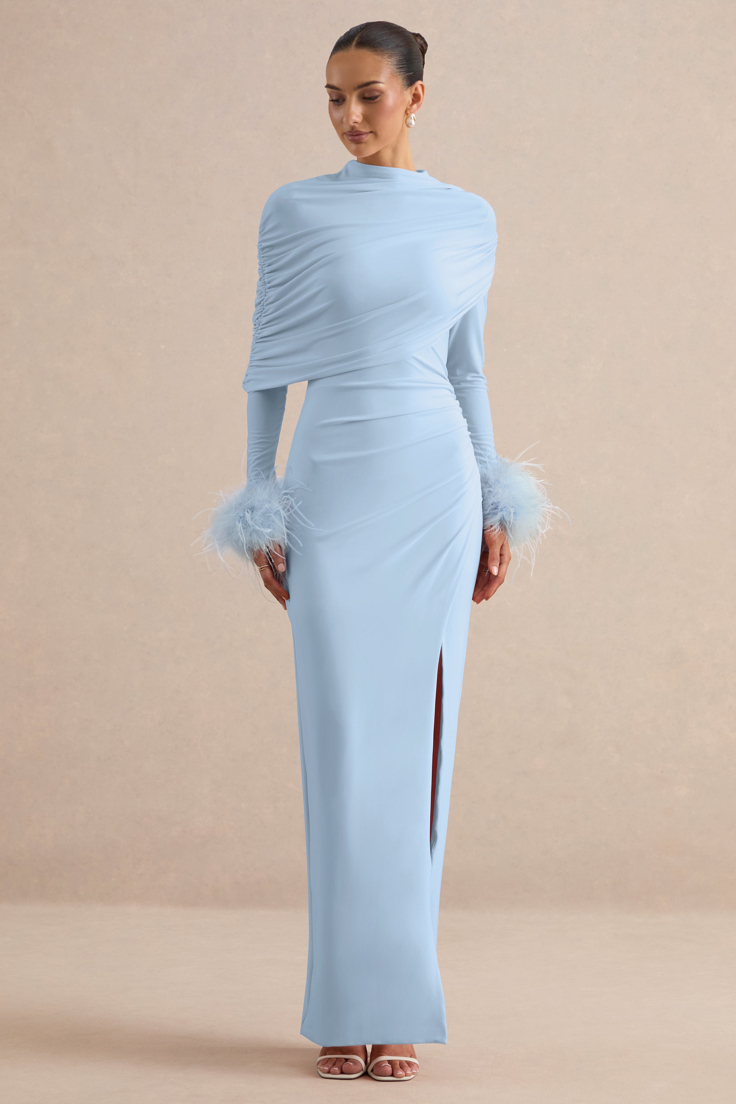 light blue feather dress Gatsby Wash at or below Vintage Black Off-shoulder Cocktail season_SS Size:41S