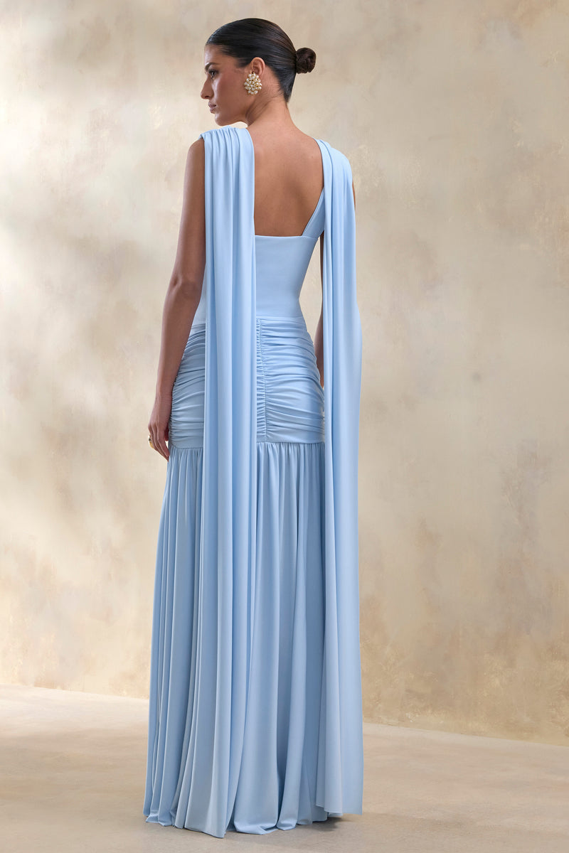 Amelisse Powder Blue Plunge-Neck Maxi Dress With Ruched-Detailing