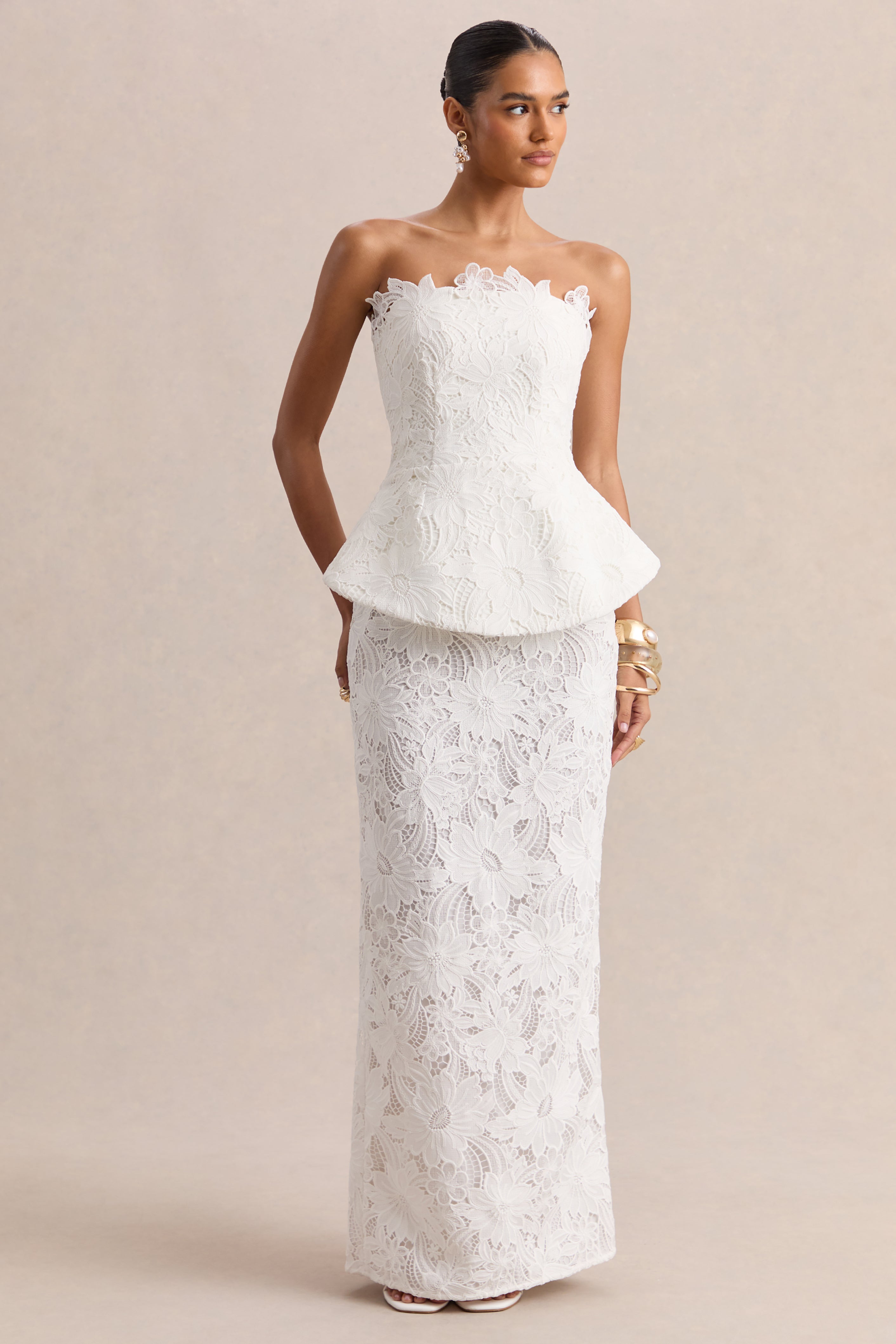 Delvine | White Lace Bandeau Corset Maxi Dress – Club L London - UK
