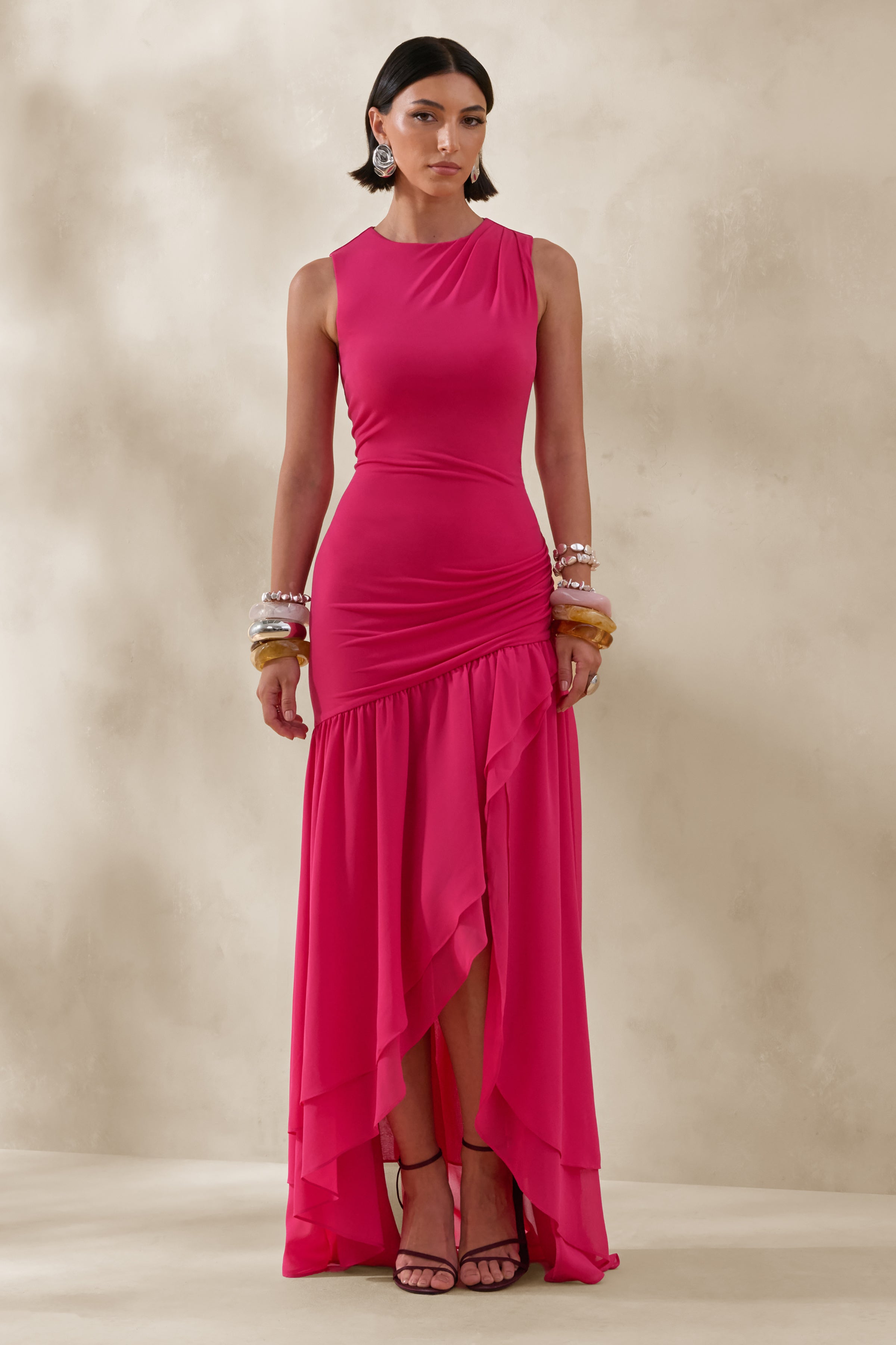hot pink high low dress Noelia Sleeveless Back Style SKU: F-DRS-SPO-PNT-MIDI Size (cm):95 Hello Molly AU |