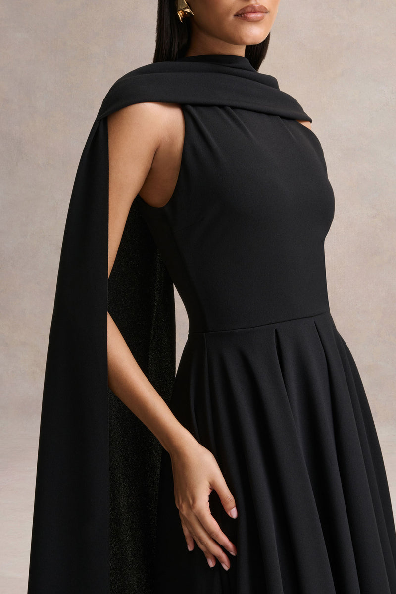 elegant black dress for funeral with sleeves Chiffon Flowy Women's Formal Evening Dresses Ladies Embroidery Long Sleeve Guest Dress Hip Girth Simple Black Dress For Funeral