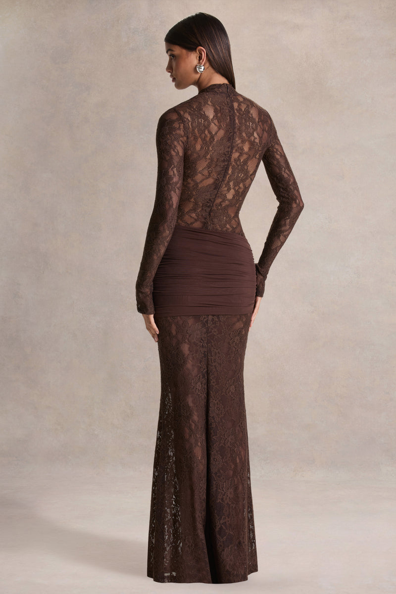 Akira Brown Lace Maxi Dress With SashDetail Club L London UK — free download