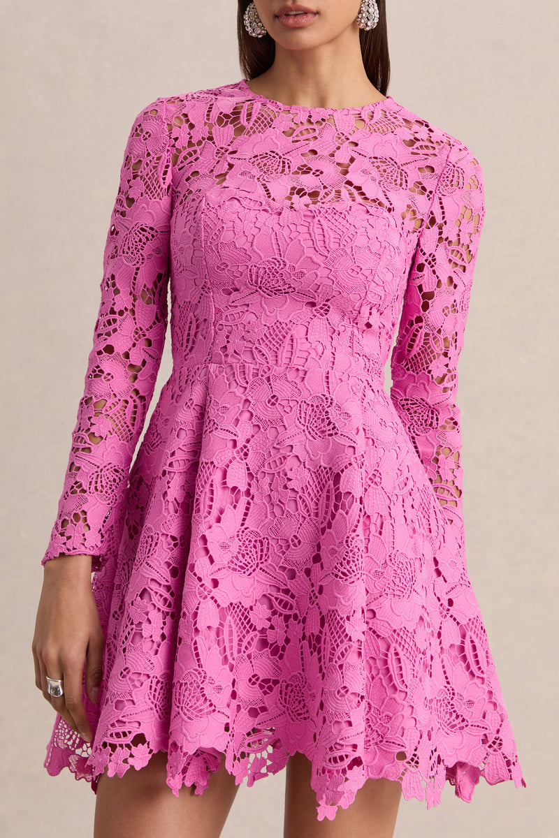 Morina Pink Lace Crew-Neck Mini Dress – Club L London - UK