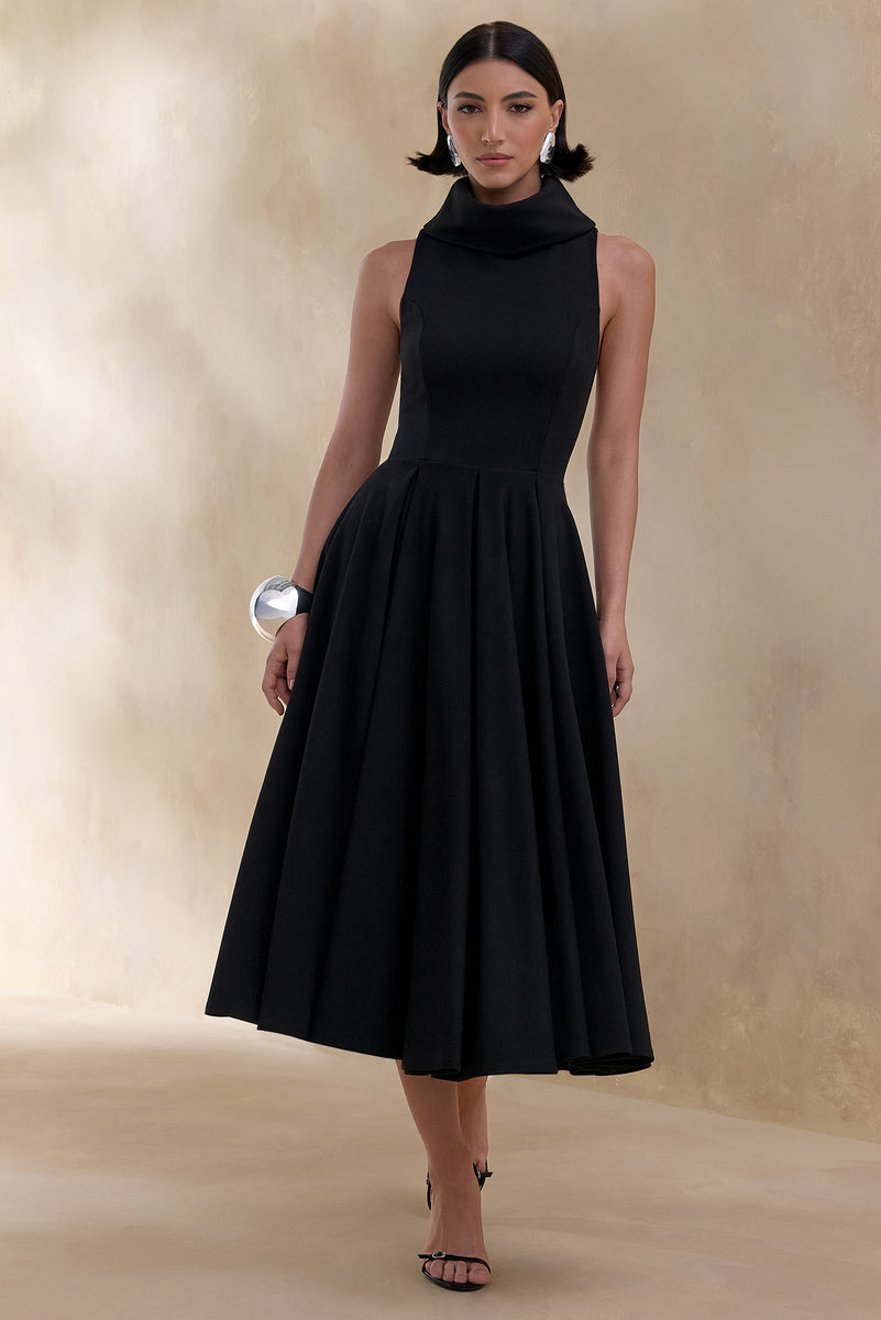 Exclusivity Black High-Neck Midi Dress – Club L London