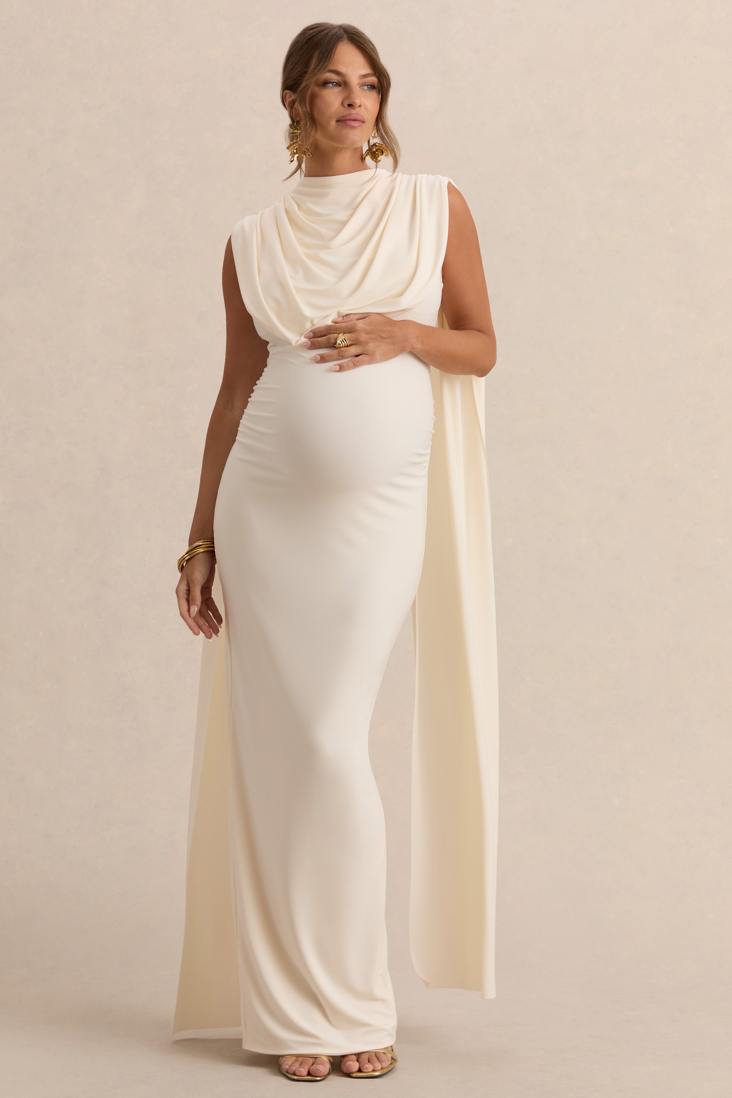 cream maternity dress long sleeve Fall Maxi – Wrap V Neck Baby Shower Photoshoot Pregnancy Gown Floral Length (Kids):46 2025 wedding guest dress PrettyLittleThing Women's Plus Satin friendly!