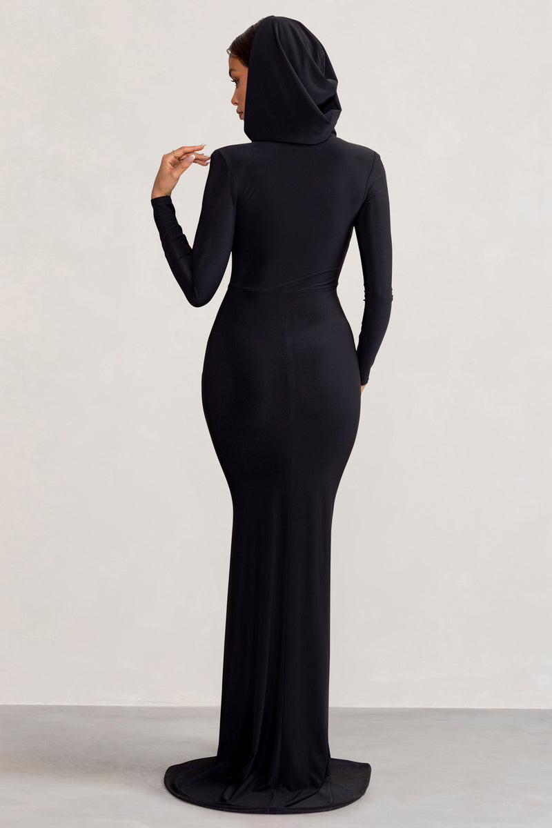 adore-black-long-sleeve-plunge-maxi-dress-with-hood-club-l-london-uk