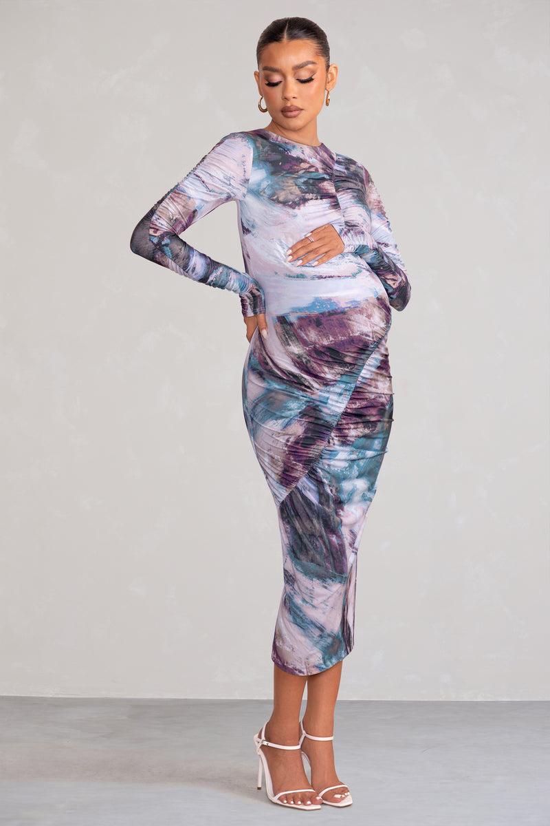 Cait Multi Print Bodycon Maternity Midi Dress – Club L London - UK