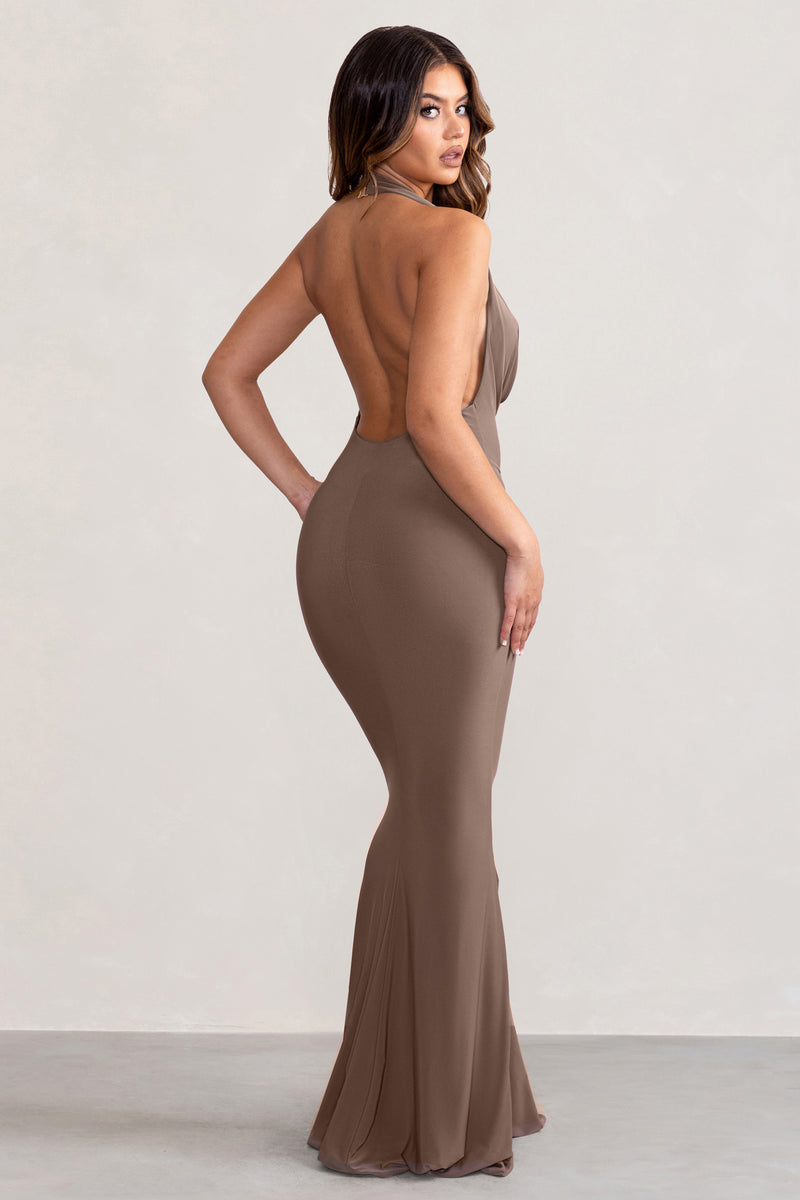 Mahalia Maxi Dress - Sequin Strappy Back Cowl Neck Dress in Gold