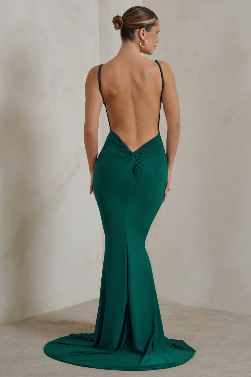 Endless Love Green Backless Knot Detail Fishtail Maxi Dress Club