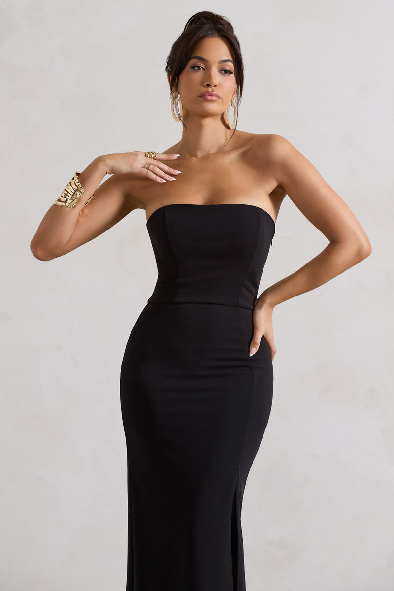 Belle of The Ball Black Bandeau Maxi Dress With Split Hem Club L