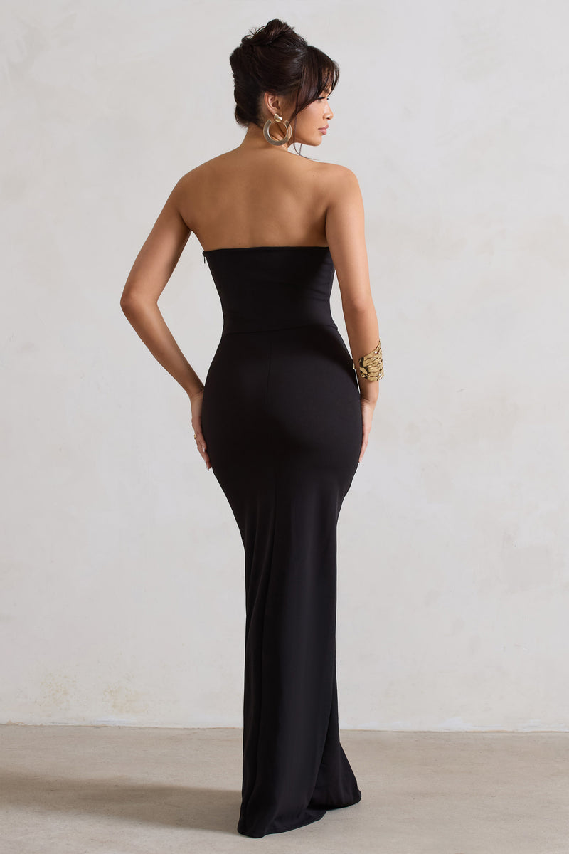Club L cami strap maxi dress with thigh split in black
