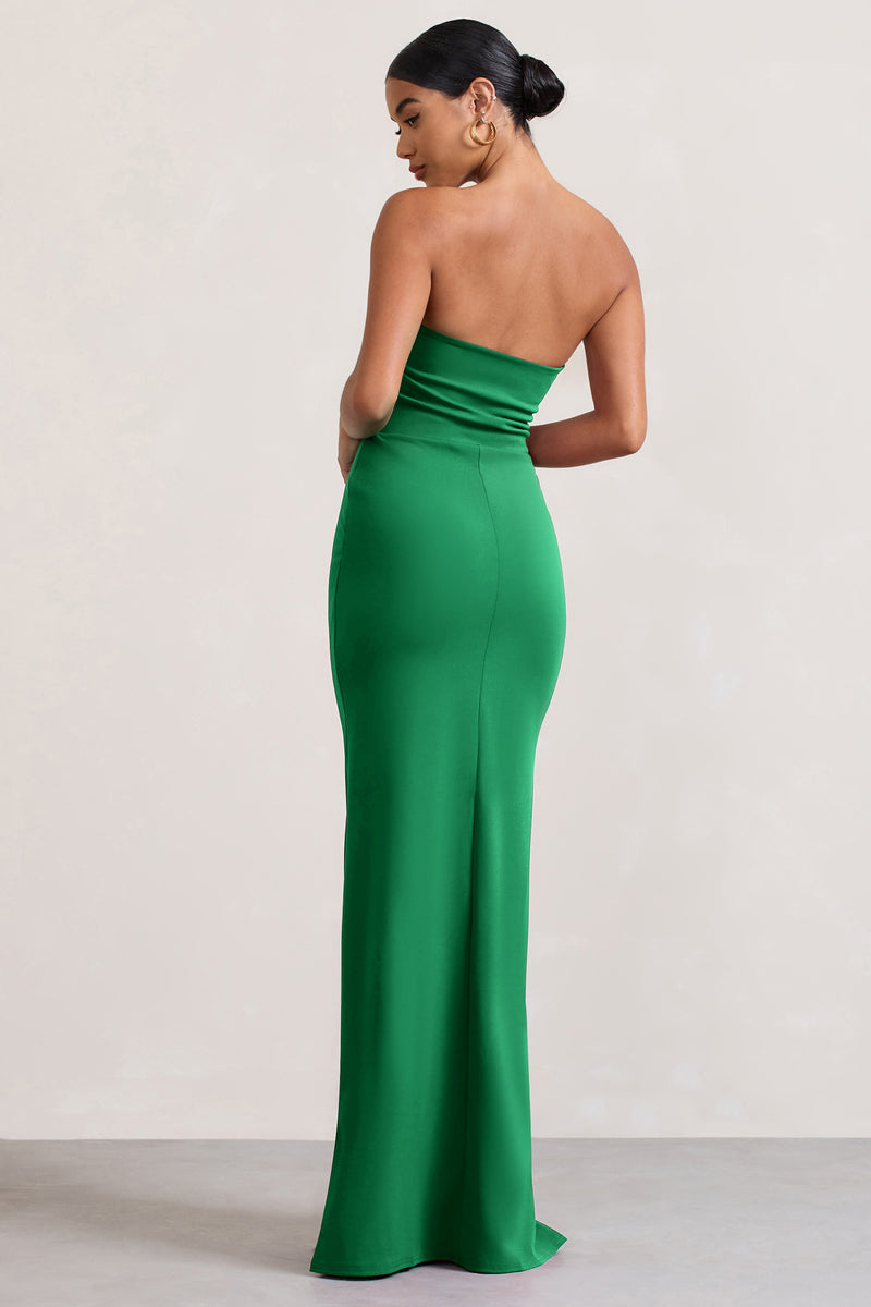 Belle of The Ball Emerald Green Bandeau Maxi Dress With Split Hem