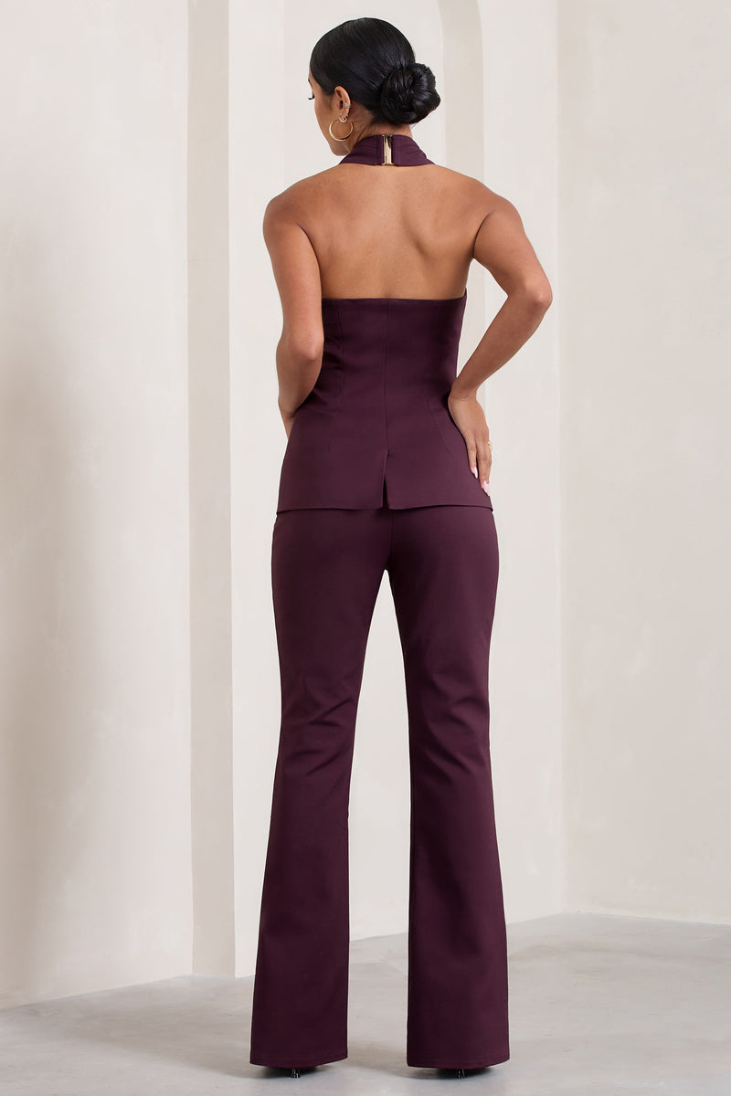 No Limits Burgundy Satin Wide-Leg Trousers – Club L London - IRE