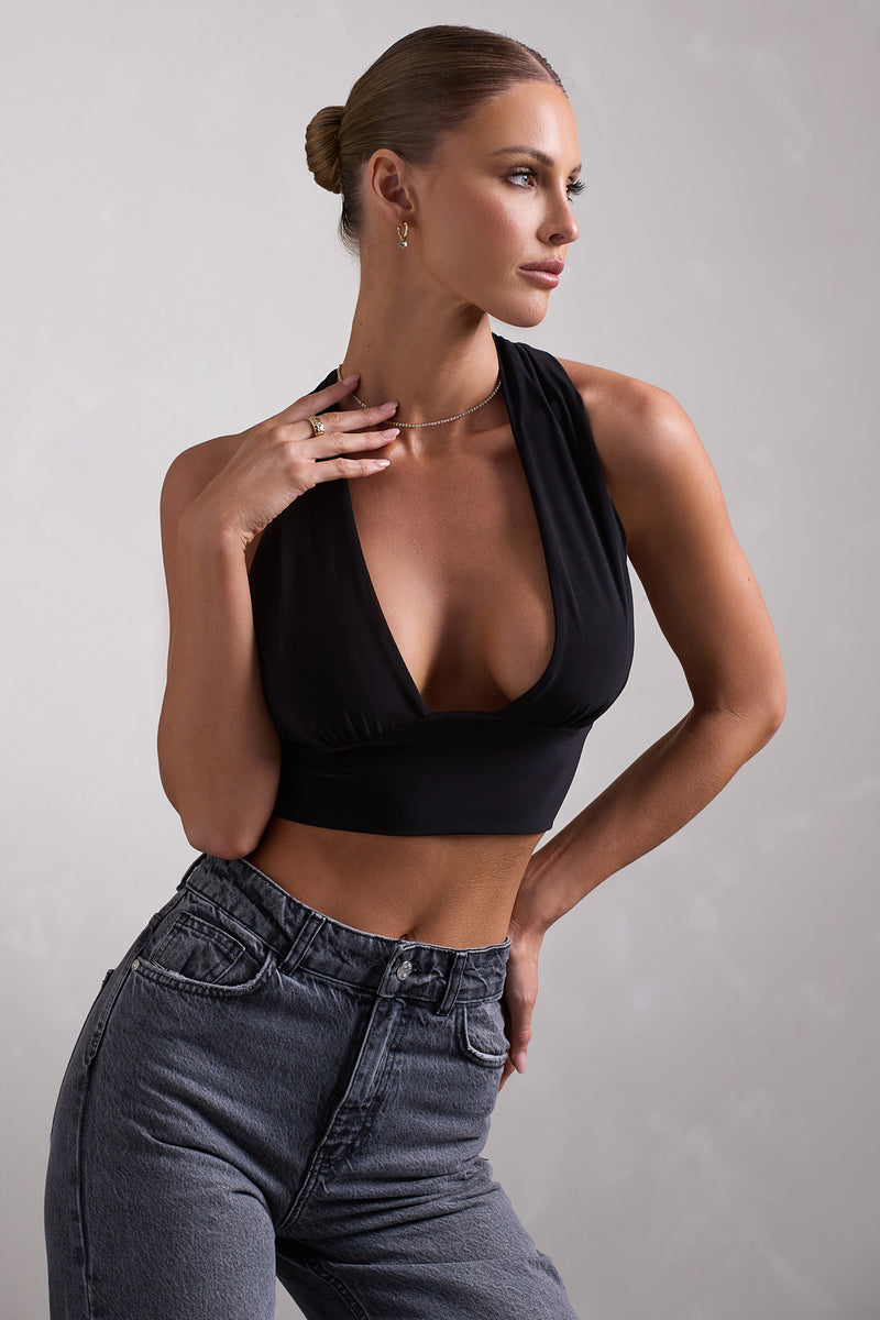 Good Girl Black Cut Out Halter Crop Top With Flower – Club L London - USA