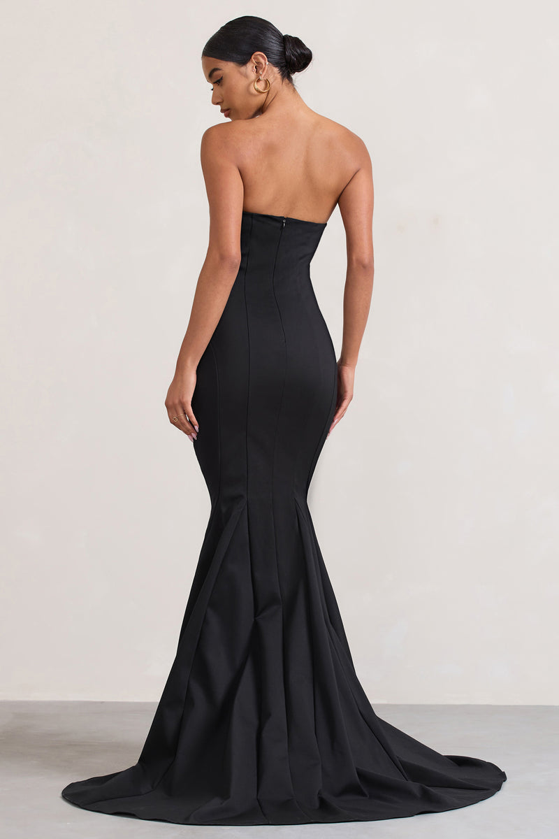 Impress Me Black Strapless Bandeau Fishtail Maxi Dress – Club L