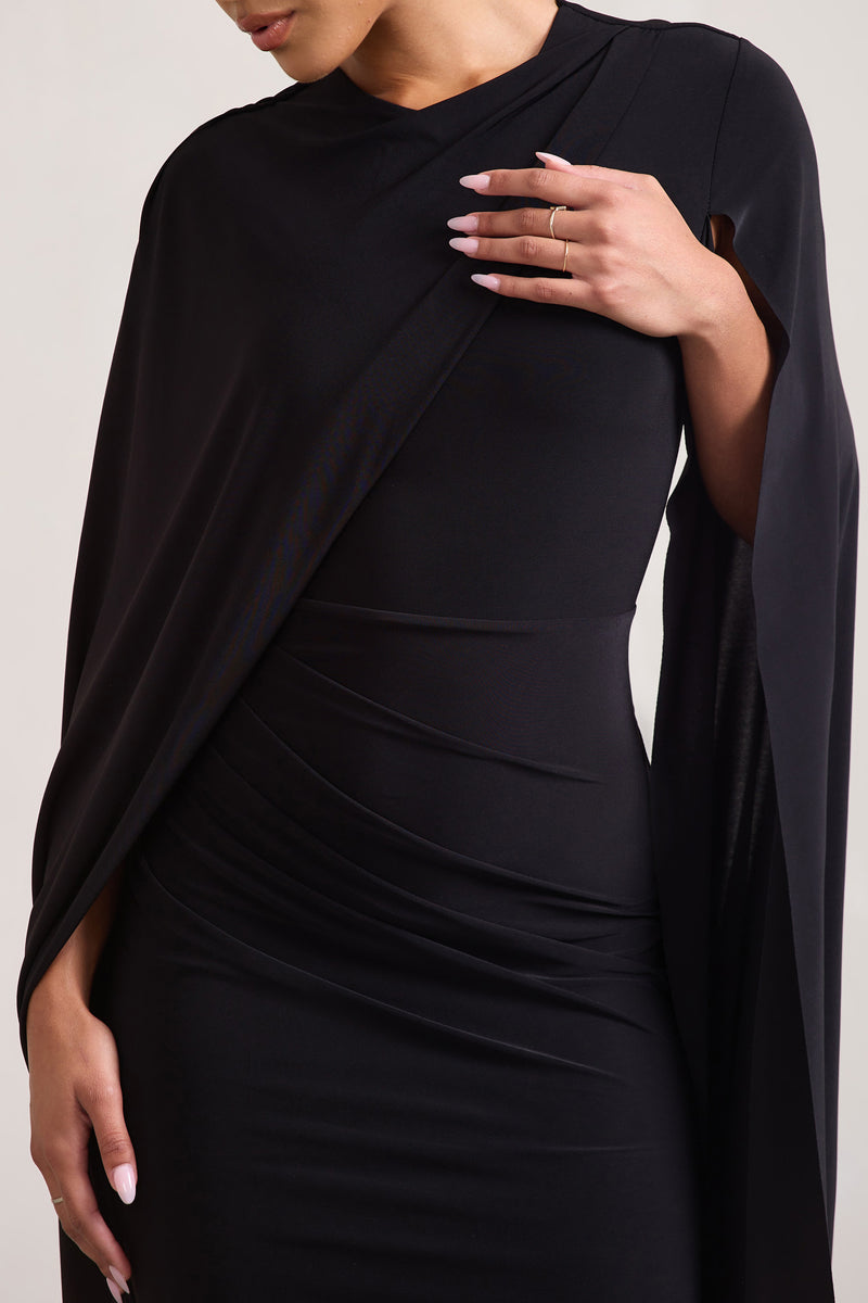 Marysol Black Asymmetric Cape Midi Dress – Club L London