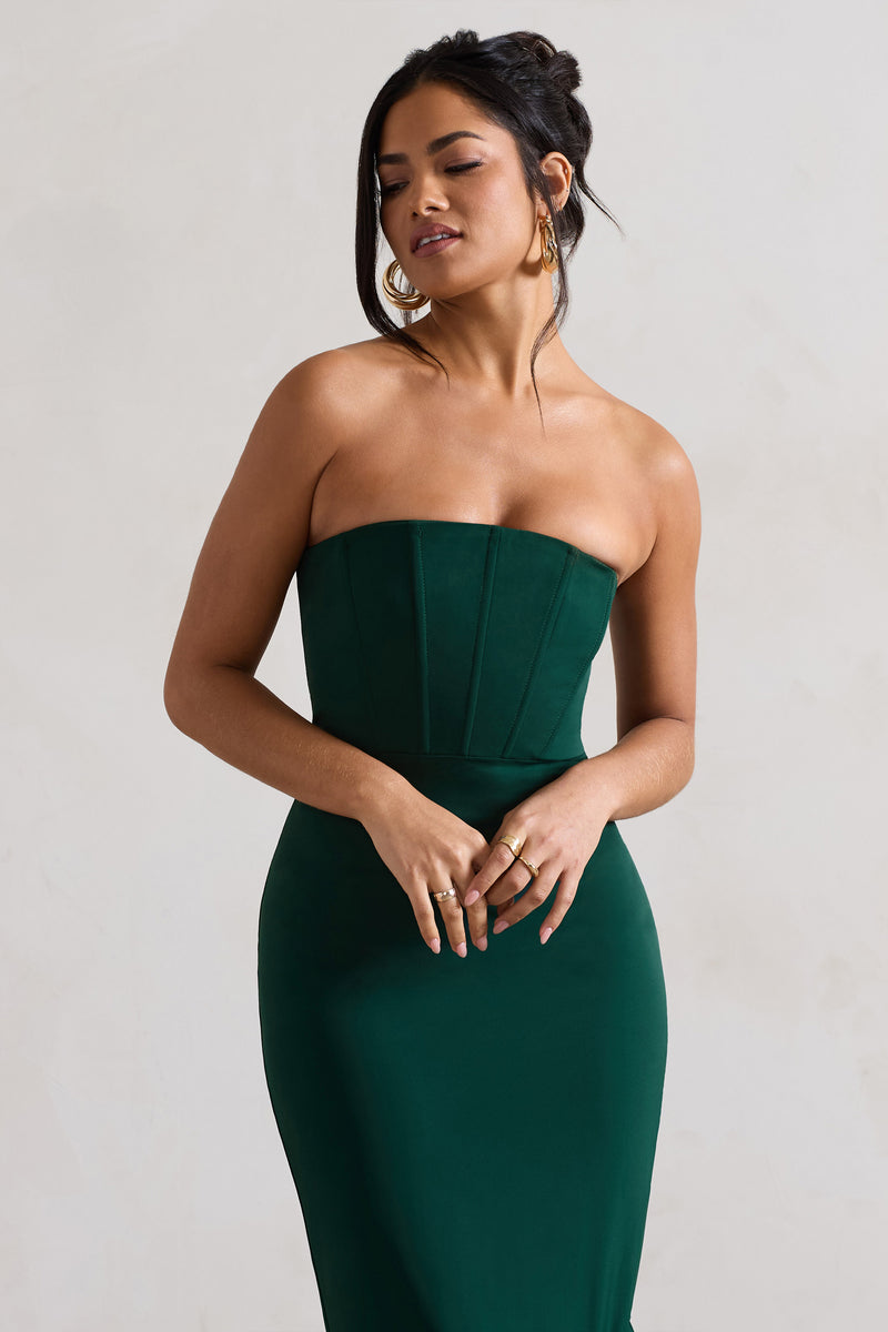 Sandy Bottle Green Strapless Corset Asymmetric Maxi Dress Club L
