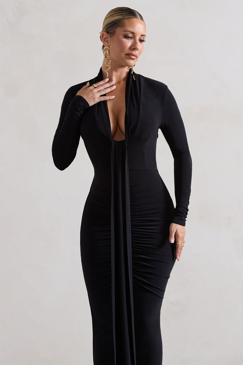 Long sleeve cheap draped dress