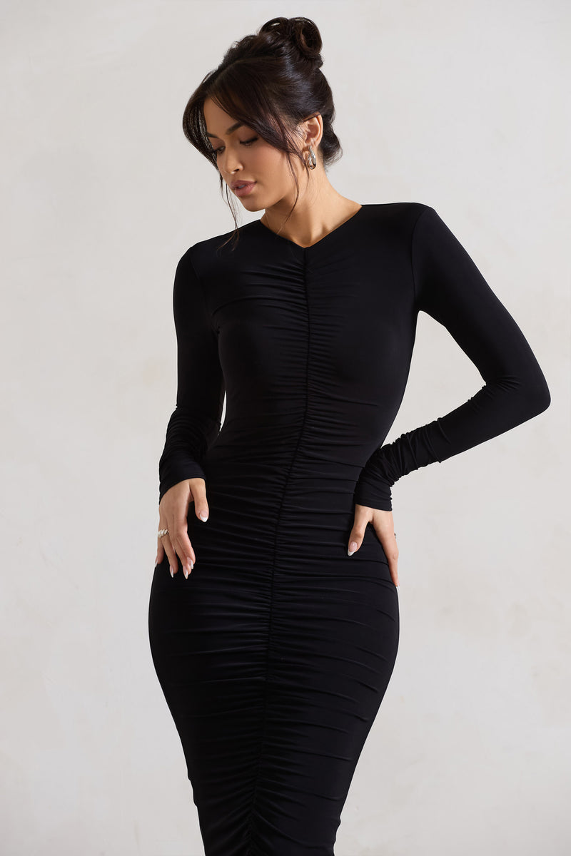 NWT A.L.C Long Sleeved Ruched Black Dress size store L