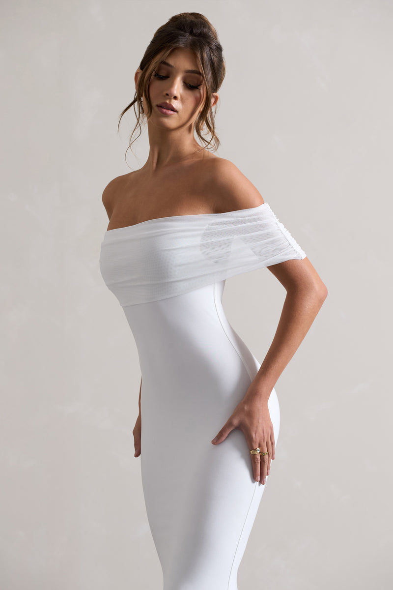 Kiana White Bardot Maxi Dress – Club L London - UK