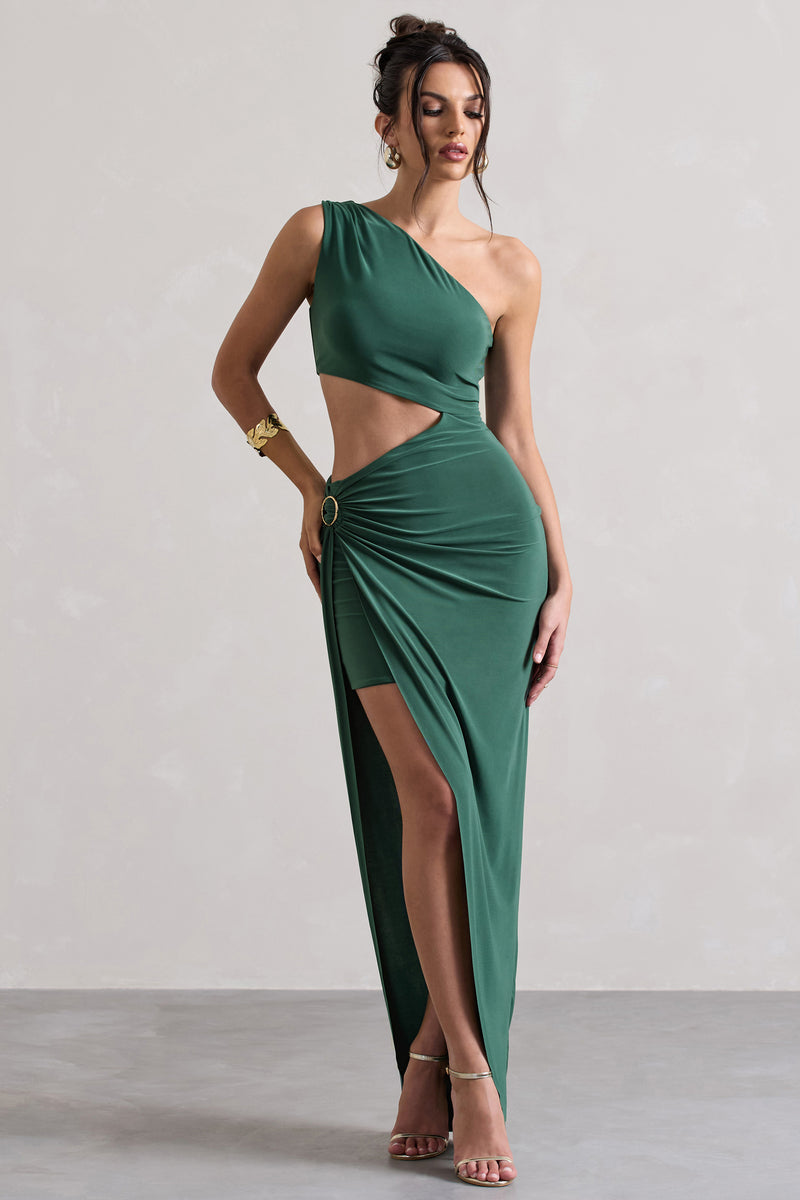Costa Rica Forest Green Asymmetric Cut-Out Split Maxi Dress – Club