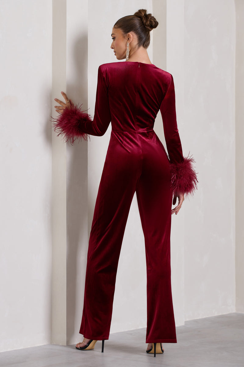 Long sleeve hot sale velvet jumpsuit