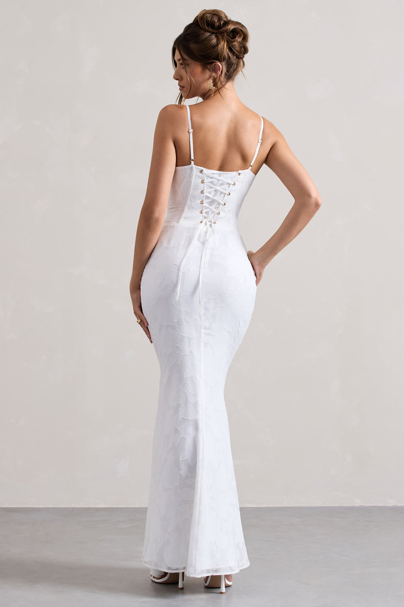 Intimacy White Lace Corset Split Maxi Dress