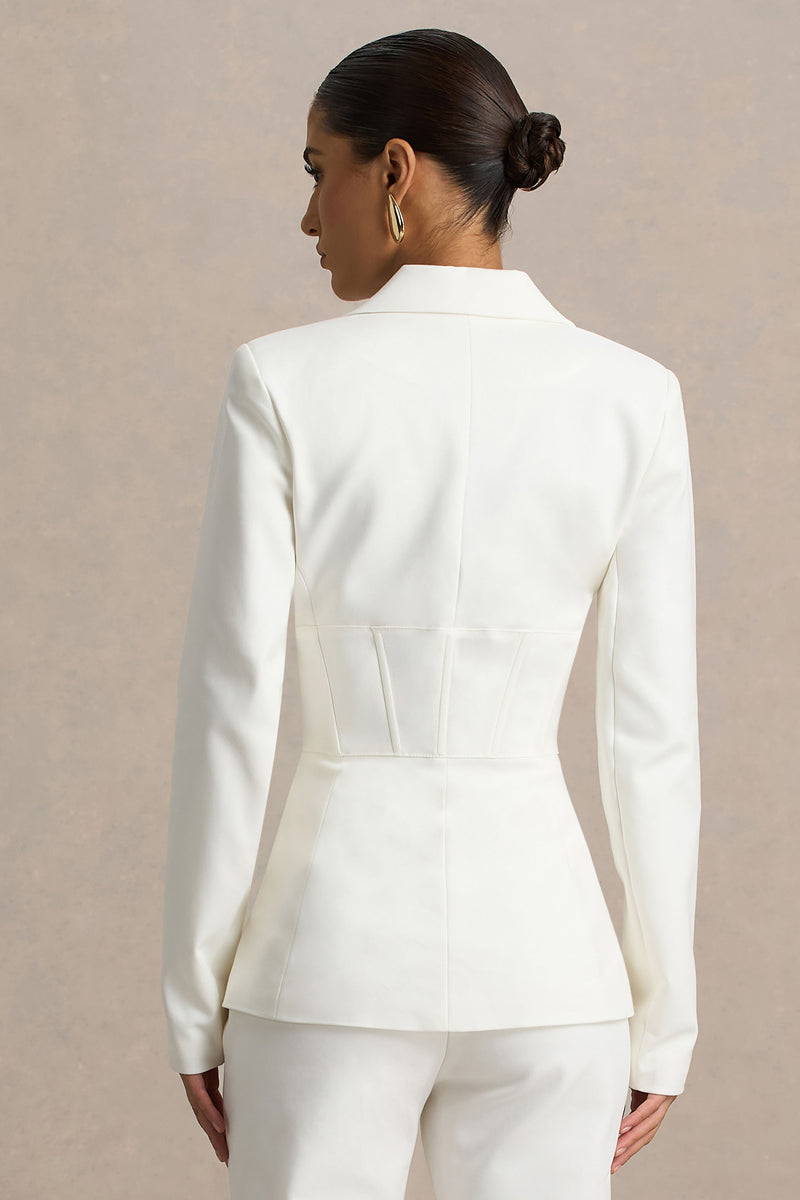 Unbeaten White Fitted Corset Blazer Jacket – Club L London UK