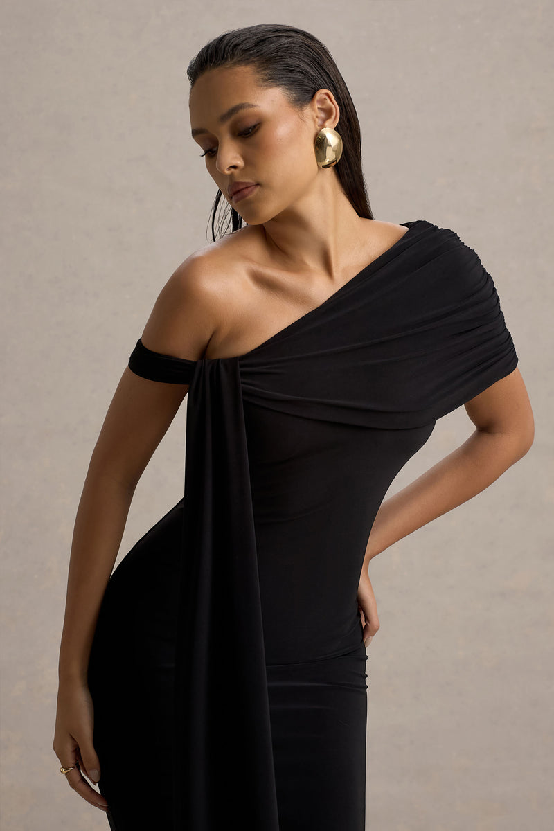 Valerie Black Draped Midi Dress main image 0