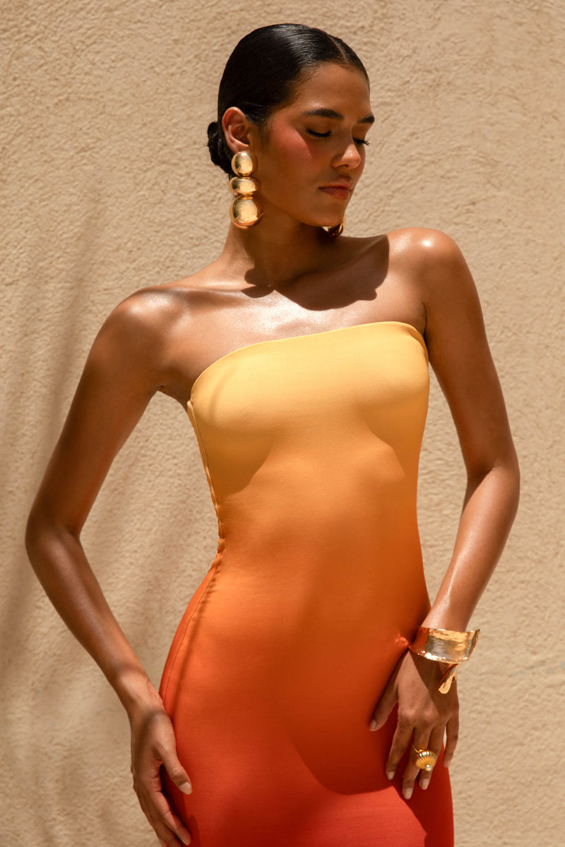 Ceremony | Abstract Print Bandeau Fishtail Maxi Dress main image 1