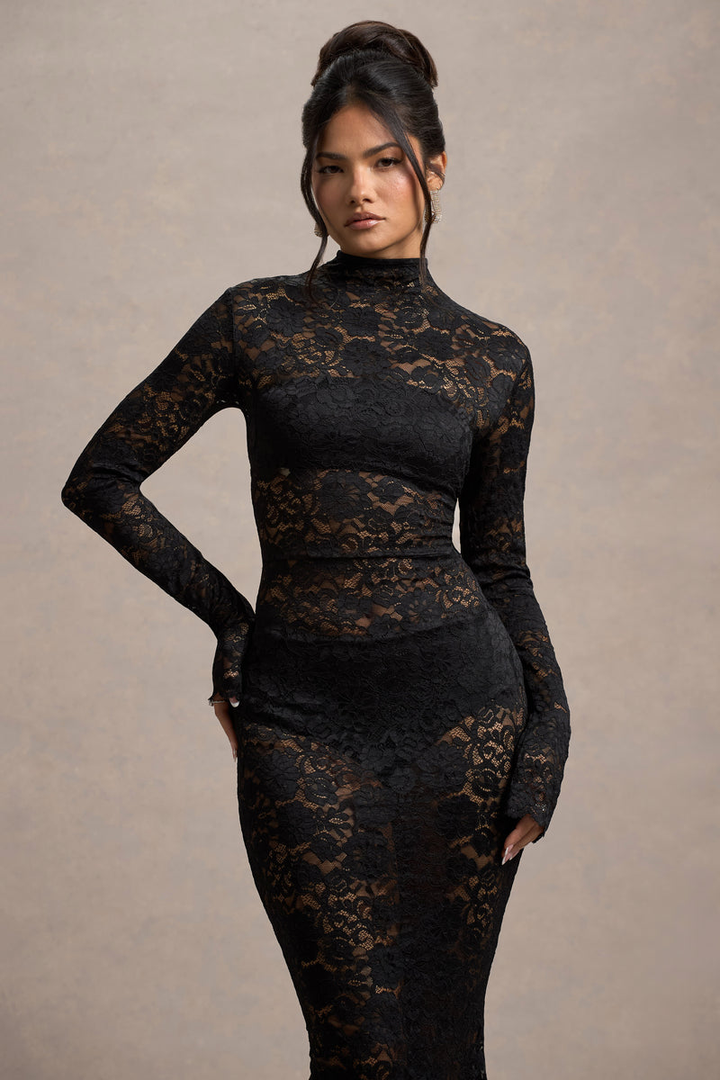 Long, lace dress with sheer sleeves main image 1
