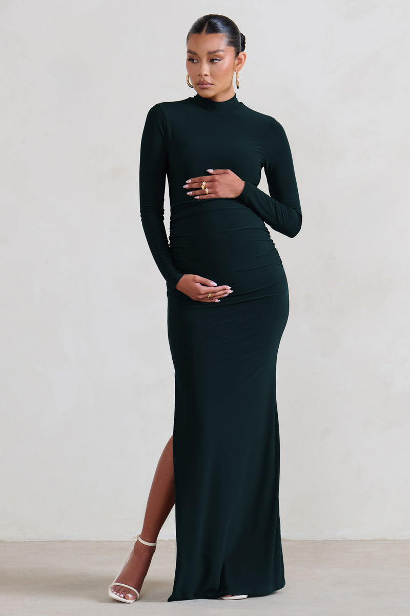 High neck long on sale sleeve black dress