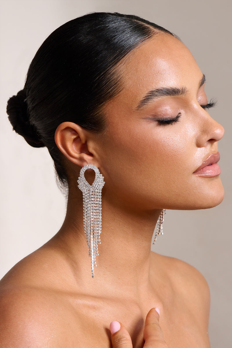 トップショップ Topshop crystal diamante drop earrings in silver