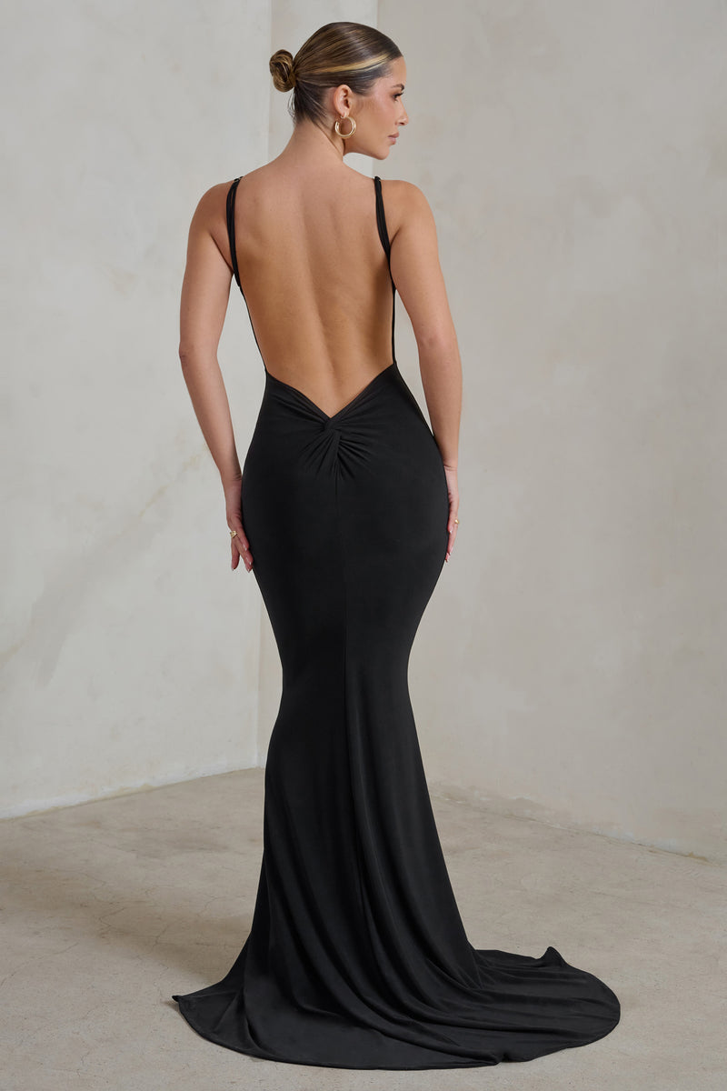Endless Love | Black Backless Knot Detail Fishtail Maxi Dress