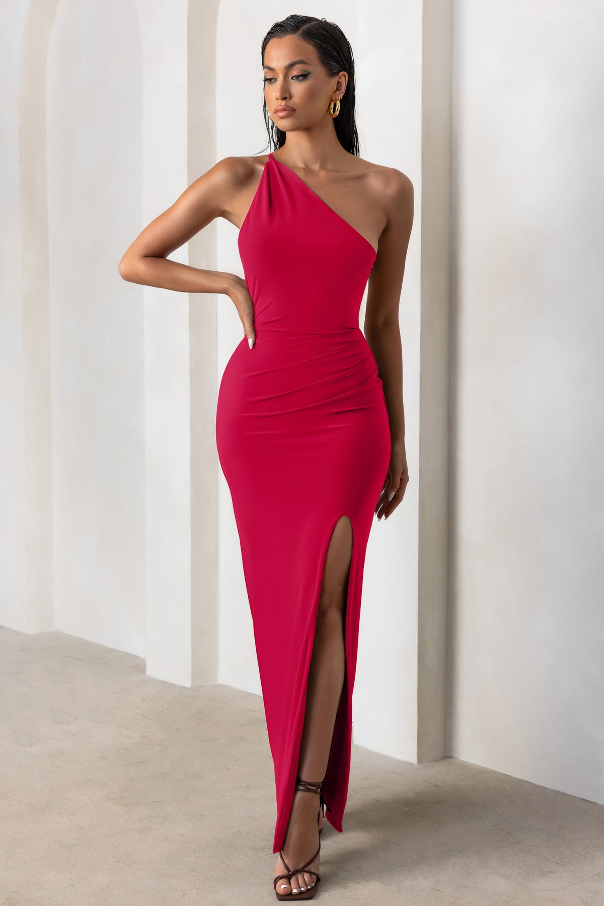 Dressing Up Red One Shoulder Maxi Dress With Open Back Detail – Club L ...